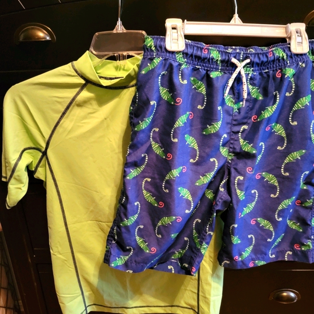 Lands End Boys Swim Shorts and Rashguard